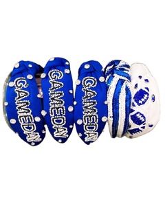 High-quality Blue Beaded <b>Headband</b> Set <b>Football</b> Gameday Handmade <b>Football</b> Theme Hairbands with Rhinestones & Sequins <b>Headbands</b> - Product Image 1