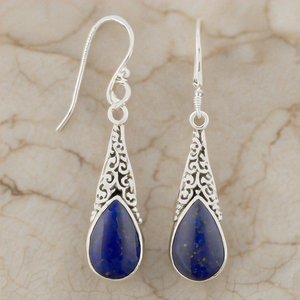 Meilleure qualité de boucles d'oreilles en argent sterling plaqué or 18 carats avec pierres précieuses lapis naturelles Fabricant de bijoux - Product Image 2