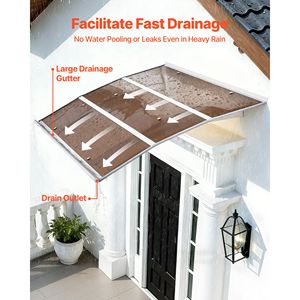 Tettoia per Porta d'Ingresso Esterna 39 X 59 Pollici con Staffa in Metallo e Drenaggio, Protezione da Pioggia, Neve e Sole - Product Image 2