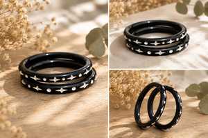 Handmade Black Resin Bangle Bone Inlay Star Dot Pattern Resin Craft Round <b>Stacking</b> Cuff <b>Bracelet</b> Women Jewelry Wholesale - Product Image 6