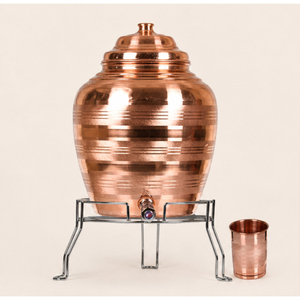 Distributeur d'eau en cuivre de qualité export avec support et robinet, réservoir de stockage d'eau martelé pour usage domestique - Product Image 1