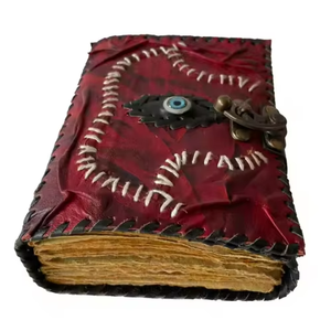 Carnet classique en cuir véritable fait main, motif œil porte-bonheur gaufré, livre de sorts vintage, grimoire Wiccan, papier à bords festonnés, Hocus - Product Image 5