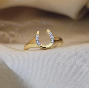 Anillo de Herradura de Plata de Ley 925, Chapado en Oro, con Circonitas, Anillo de la Suerte, Minimalista, Elegante, para Mujer, Regalo de Joyería de Buena Suerte - Product Image 1