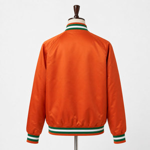 Blouson Bomber Varsity en Satin Personnalisé pour Homme avec Col, Poignets et Ceinture Rayés à Boutons Pression – Style Letterman - Product Image 3