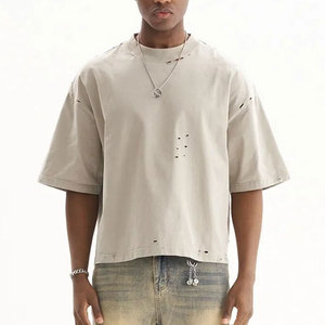 Stylish Distressed T Shirts 100% Cotton Knitted Blank Design Soft Lightweight Regular Fit Casual Wear for Street Style Modern - Product Image 1