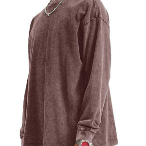 T-shirt personnalisable en coton 100% pour homme, coupe ample à manches longues, séchage rapide, effet délavé à l'acide, disponible en grandes quantités - Product Image 3