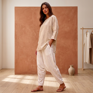 <b>Women's</b> <b>Harem</b> <b>Pants</b> Mid Waist Elastic Loose Fit Ankle-Length Solid Bohemian Summer Casual Breathable Eco-Friendly Rayon Woven - Product Image 4