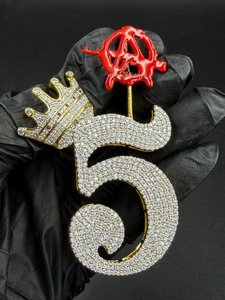 Colgante Personalizado con el Número 5 de la Suerte, Plata de Ley 925, con Inicial en Forma de Corona, Estilo Hip Hop para Hombre - Product Image 6
