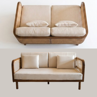 Canapé convertible carré moderne pour salon, extensible, 236x85x78cm, structure en teck et rotin, assise et dossier en mousse souple, idéal pour école et sous-sol