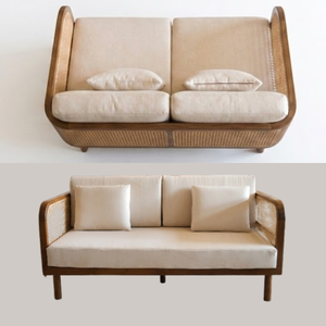โซฟาห้องนั่งเล่น ขนาด 236x85x78 ซม. ผลิตจากไม้สักและหวาย พร้อมเบาะนั่งและพนักพิงบุโฟมนุ่ม - Product Image 4