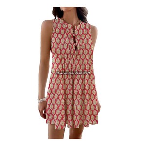 Vestido Boho de Verano para Mujer, Vestido Bohemio con Estampado Tribal Hippie Floral, Vestido Corto sin Mangas, Ropa de India y Pakistán - Product Image 5