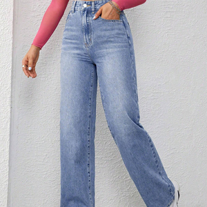 Premium Customized Hot Selling Women's High Waist Denim <b>Jeans</b> Fabric Wide Leg Pants Women's Pants <b>Jeans</b> With OEM Service - Product Image 4