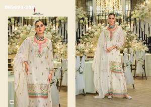 Meilleur ensemble de vêtements de fête en tissu chinon avec broderie, comprenant un pantalon palazzo, un haut et un dupatta, achat en ligne en Inde, vente en gros - Product Image 4