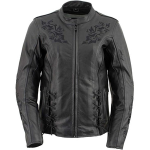 Chaqueta de Motociclista Clásica de Cuero y Textil para Mujer SAMROZ SPORTS - Uso Durante Todo el Año - Product Image 1