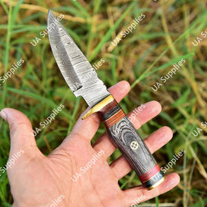 Couteau de chasse et de bushcraft professionnel à lame fixe en acier Damas ultra-affûté, manche en bois Pakka coloré, OEM - Product Image 6
