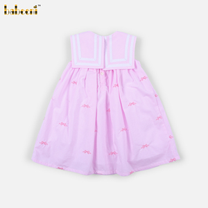 DR4598-<b>Girls</b> <b>Pink</b> Plaid Bow Embroidered Eco-Friendly Breathable Mini <b>Dress</b>-ODM Children's Spring Summer 100% Cotton - Product Image 6