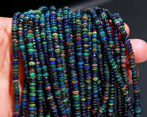 Natural Ethiopian Black <b>Opal</b> Faceted Rondelle beads AAA Welo <b>Opal</b> Gemstone loose beads for jewelry making - Product Image 4