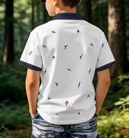 Boy's White Short Sleeve Button-Up Shirt Animal Print Contrast Trim Casual Regular Fit Quick Dry Breathable Eco-Friendly Knitted