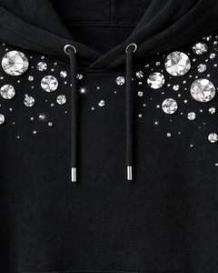 Sweat à capuche noir à strass, coupe oversize, en molleton épais, avec poche kangourou, personnalisable, pour homme, style streetwear - Product Image 5