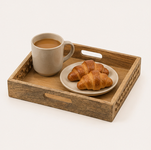 Handcrafted Jali Cutwork Wooden Serving Tray Sustainable Mango Wood Square Platter With Handles For Home <b>Decor</b> & <b>Kitchen</b> Usage - Product Image 2