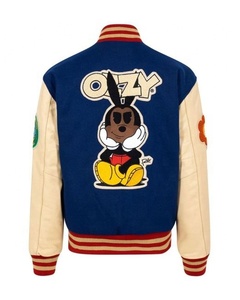 เสื้อแจ็กเก็ตบอมเบอร์ผ้าขนสัตว์สีดำ,เสื้อแจ็กเก็ตเบสบอลแขนหนังทีมเบสบอลสำหรับผู้ใหญ่และเด็ก - Product Image 2