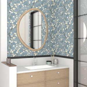 Carta da Parati Floreale Blu Boho Adesiva 44,2 cm x 300 cm Rami in Fiore e Fiori Bianchi Carta Adesiva Rimovibile con Foglie di Alberi - Product Image 4