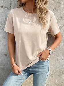 เสื้อคอกลม ผ้าฝ้าย 60%/โพลีเอสเตอร์ 40% เป็นมิตรต่อสิ่งแวดล้อม ยับยาก แห้งเร็ว นุ่ม ระบายอากาศดี ใส่ได้ทุกวัน ใส่ซ้อนกันได้ แขนสั้น - Product Image 4