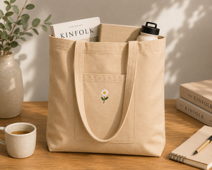 Sac fourre-tout en toile de coton beige pour un usage quotidien - Product Image 1