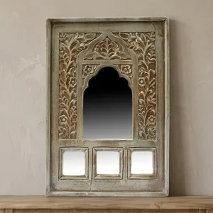 Wooden Arch Jharokha <b>Mirror</b> <b>Wall</b> Decor Hand Carved Floral Frame <b>Hanging</b> for Living Room Bedroom Dining Entryway Farmhouse Home - Product Image 6