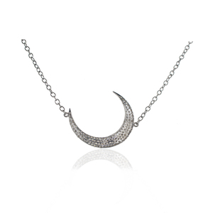Natural Pave Diamond Oxidized 925 <b>Silver</b> Crescent <b>Moon</b> Pendant Chain <b>Necklace</b> Fine Jewelry Wholesale - Product Image 3