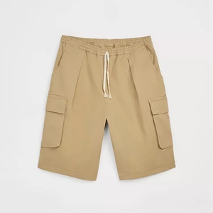 Men's Solid Color <b>Canvas</b> Cargo Shorts With Drawstring Waist And Side Pockets Casual Bermuda Style - Product Image 1
