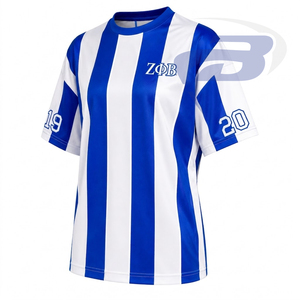 เสื้อยืดลายทาง Zeta Phi Beta Sorority สีขาวและสีน้ำเงิน แขนสั้น ตัวอักษรกรีก 1920 เสื้อยืดลำลองสำหรับผู้หญิง ระบายอากาศได้ดี ทรงปกติ - Product Image 2