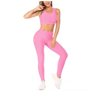 Custom Color Yoga Set Women High Waist Seamless <b>Crop</b> Top <b>Leggings</b> 2 Piece Activewear Full Length Sleeveless Sportwear - Product Image 4