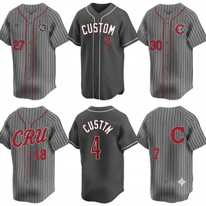 Camiseta de Béisbol Gris Oscuro 100% Algodón, Cosida, Unisex, Cuello en V, Uniforme de Equipo, Ropa Deportiva Personalizada, Rayas Grises - Product Image 2
