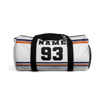 Sac de sport blanc personnalisé avec rayures bleues et oranges, numéro, équipement de voyage, nylon, capacité 30-40L, pour joueurs et entraîneur