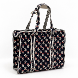 Sac fourre-tout pliable en toile de coton matelassée artisanale de qualité supérieure, léger, pour femmes, écologique, motif floral ethnique, grande capacité - Product Image 1