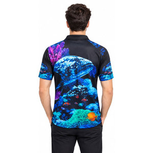 เสื้อโปโลผู้ชายสีดำแห้งเร็วพิมพ์ลายปลา UPF 50 สำหรับใส่ตกปลากลางแจ้ง - Product Image 5