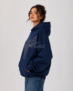 เสื้อฮู้ดแฟชั่นผ้าฝ้าย 100% สีน้ำเงินกรมท่า พิมพ์ลายปีกประดับเพชร แขนยาว ผ้าฟลีซ ใส่ได้ทั้งชายและหญิง เหมาะสำหรับฤดูใบไม้ร่วง - Product Image 1