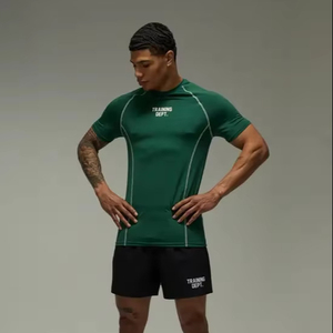 Camiseta deportiva de manga corta para hombre, ajustada, atlética, con cuello redondo, para entrenamiento, compresión, informal, top ajustado para hombre - Product Image 1