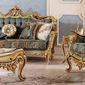 Juego de Sofá Cama de Madera de Caoba Estilo Europeo, Hotel Emma Luxury Classic Royal Square, Acabado Dorado con Esponja, Muebles para Sala de Estar - Product Image 2