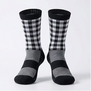 Crew <b>Socks</b> Plaid Pattern <b>Black</b> White Breathable Running Athletic <b>Socks</b> for Adults Autumn Wear - Product Image 3