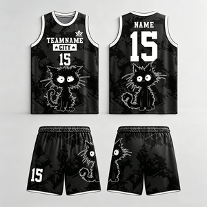 ชุดเสื้อบาสเก็ตบอลแบบยูนิเซ็กซ์พร้อมลายพิมพ์การ์ตูนแมวแบบซับลิเมชั่น 15 ทีมเนมซิตี้เสื้อกล้ามแขนกุดสีขาวและกางเกงขาสั้น - Product Image 5