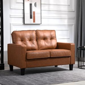 Divano Chesterfield a 2 Posti in Pelle PU Marrone con Braccioli a Gola per Soggiorno - Product Image 2