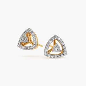 Boucles d'oreilles clous en or jaune avec diamant de laboratoire jaune, halo triangulaire et grappe - Product Image 3