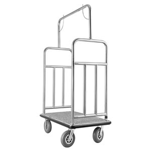 Carrello per Hotel BellmanFT con Capacità di Carico di 1200 LBS, in Acciaio Inox Spazzolato, Piano in Moquette Grigia, Carrello con Capacità di Carico di 1200 LBS - Product Image 1
