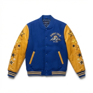 Chaqueta Varsity de Materiales Mixtos, Cuerpo de Lana Original Premium, Mangas de Cuero Sintético, Dobladillo Acanalado, Prenda Exterior Personalizada de Estilo Urbano - Product Image 1