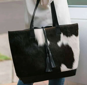 Bolso Bandolera Vintage de Cuero Genuino con Pelo Natural de Vaca, con Cadenas y Dos Correas, Cierre con Cremallera, para Mujer, Viajes de Negocios, OEM - Product Image 4