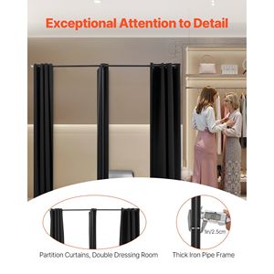 Cortinas portátiles de poliéster grueso para vestidores dobles, ideales para separar áreas en boutiques y probadores. - Product Image 4