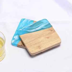 Square Wooden Resin Coasters With <b>Green</b> Epoxy Inlay Modern Non Slip Drink <b>Mats</b> For <b>Table</b> Eco Friendly <b>Table</b> Decor for Home Decor - Product Image 2