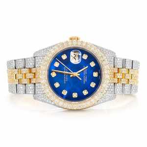 Luxury Fully Iced Out Moissanite <b>Watch</b> <b>Blue</b> Dial Two Tone Gold Silver Automatic Mechanical Diamond <b>Watch</b> - Product Image 1